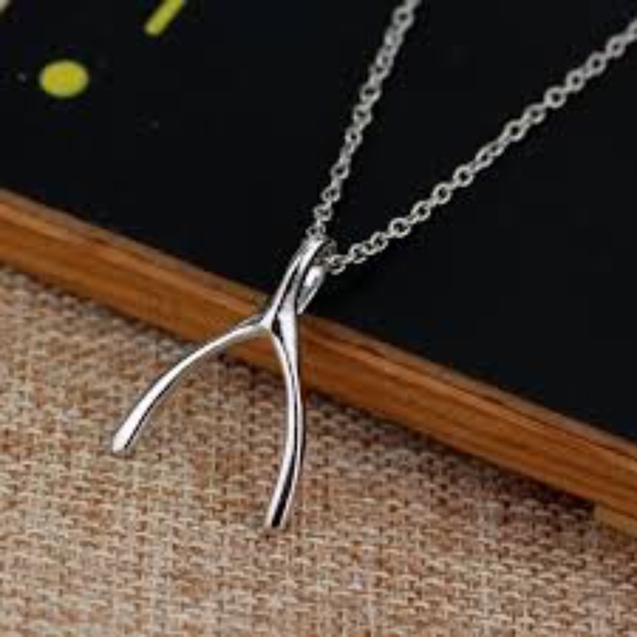 NEW STERLING SILVER Wishbone Necklace PENDT18'INCH - Picture 2 of 7